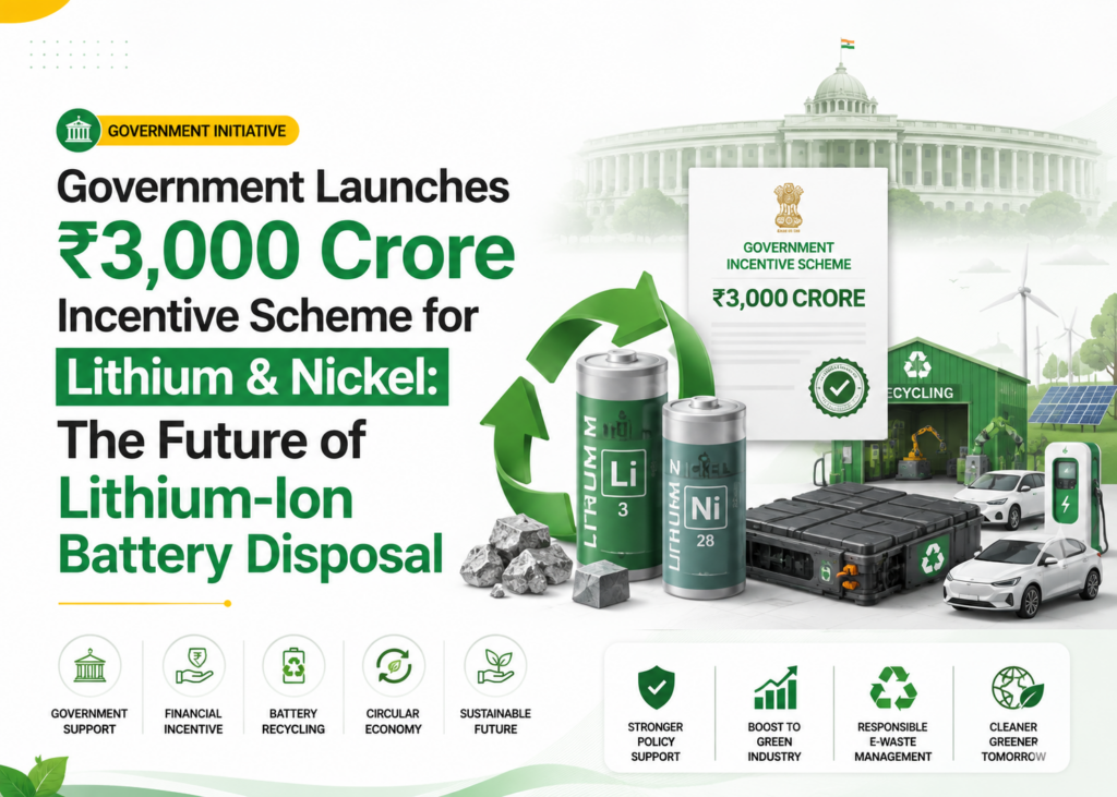 Government Launches ₹3,000 Crore Incentive Scheme for Lithium & Nickel: The Future of Lithium-Ion Battery Disposal